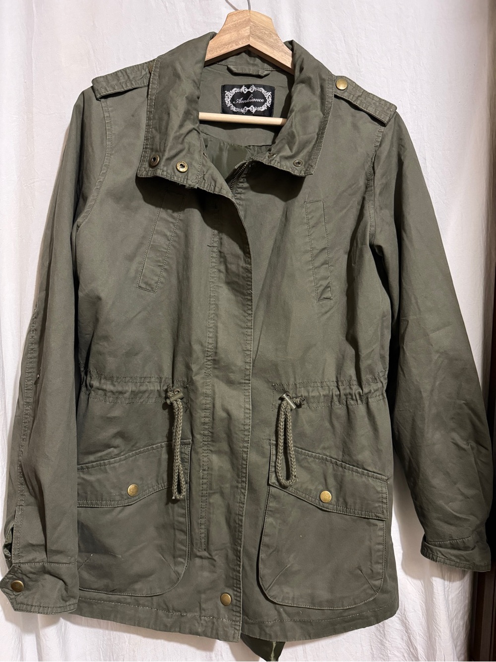 Ambiance Olive Green Utility Jacket with Drawstring Waist